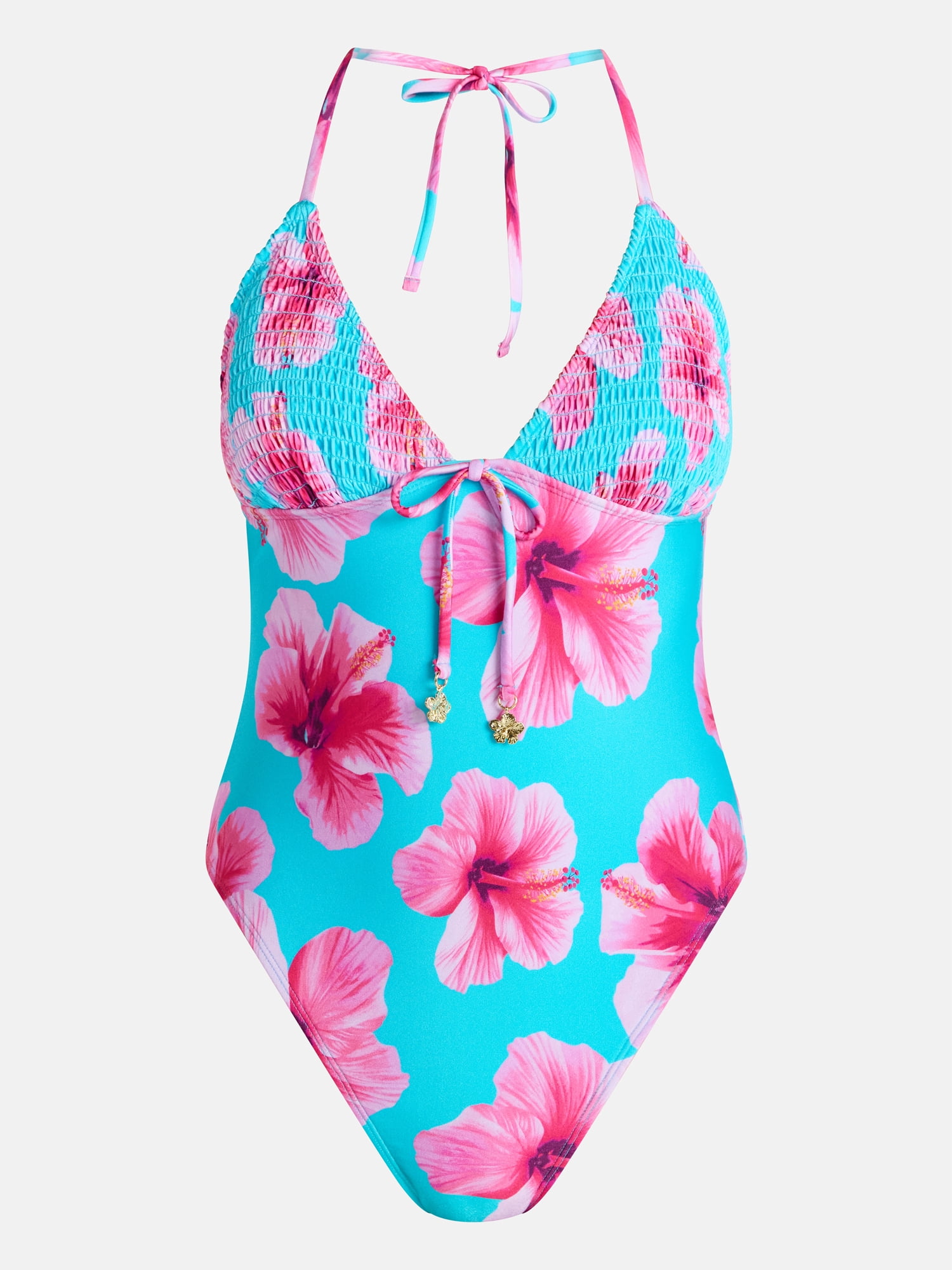 No Boundaries Halter Triangle One Piece Swimsuit, Women's XXS-XXL