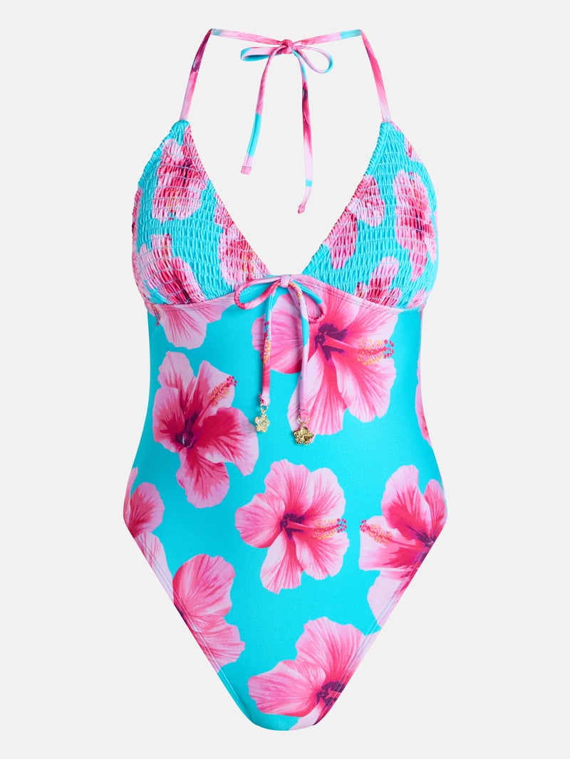 No Boundaries Halter Triangle One Piece Swimsuit, Women's XXS-XXL