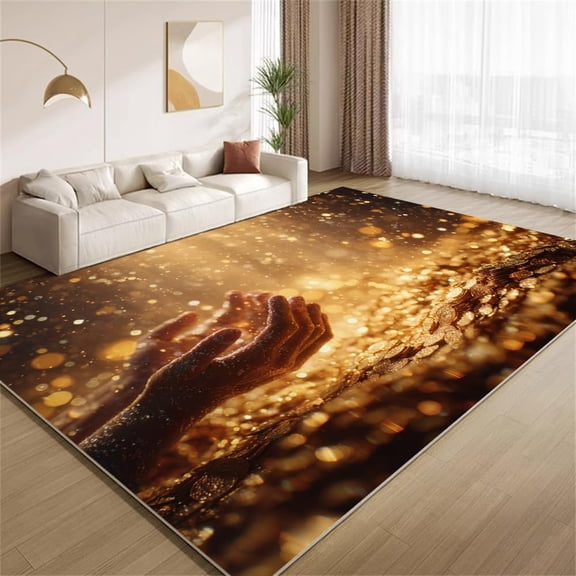 Luxury Gold Glitter Area Rugs, Abstract Coin Carpet, Washable Non Slip Low Pile Soft Rug for Entryway Bedroom Decor Mat 2ftx3ft