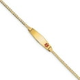 thumbnail image 1 of Real 14kt Yellow Gold Medical Soft Diamond Shape Red Enamel Curb Link ID Chain Bracelet; for Adults and Teens; for Women and Men, 1 of 3