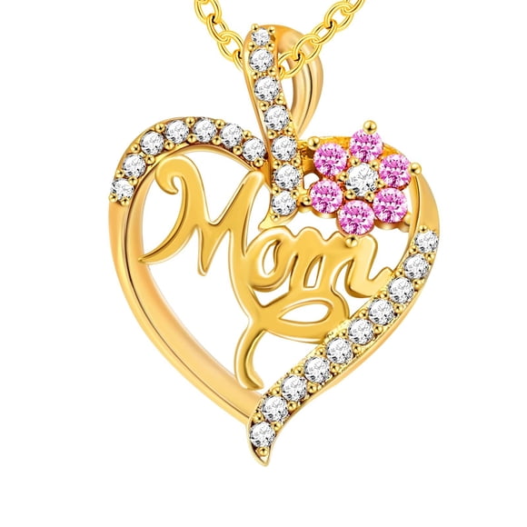 Mom Heart Pendant Necklace, Rhinestone Jewellery Gift for Mom from Daughter or Son, Birthday & Mother's Day Gift