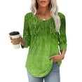 thumbnail image 4 of BangWanChi Women's New 3/4 Sleeve Round Neck Cover Casual Pleated Tunic Top Curved Hem Printed Fashion Tops, 4 of 6