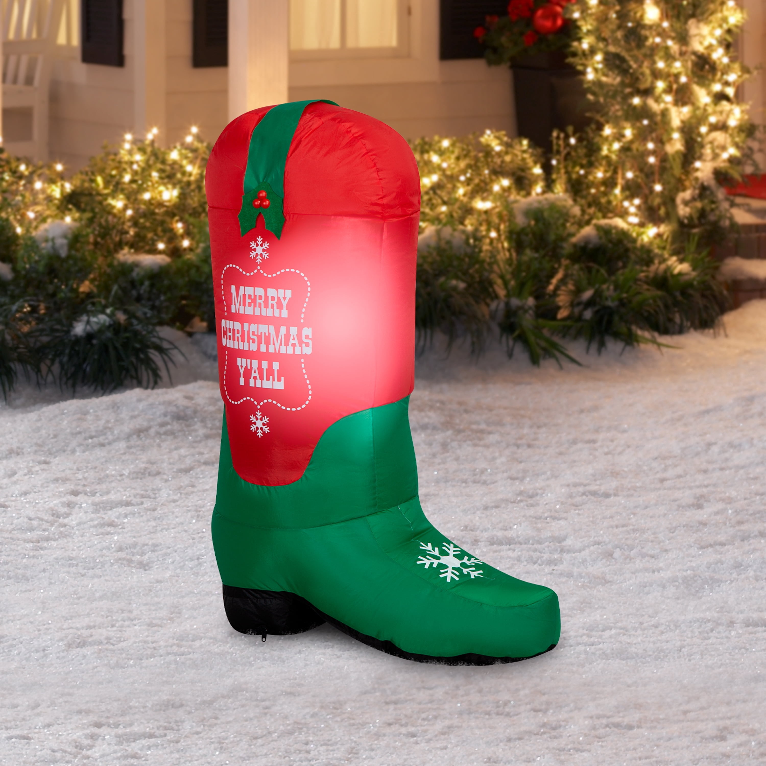 Red/Green/White Cowboy Boot Christmas Airblown Yard Inflatable, 3.5', by Holiday Time