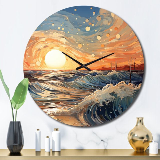 Designart "Sunkissed Sands Beach Photo IV" Nautical & Beach Oversized Wall Clock