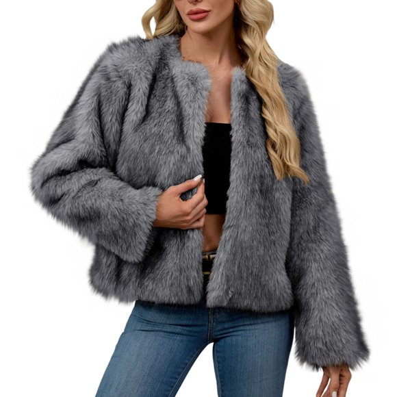 Cropped Fuzzy Cardigan for Women Lightweight Open Front Fall Jackets Cozy Warm Fleece Long Sleeve Winter Coats Outerwear