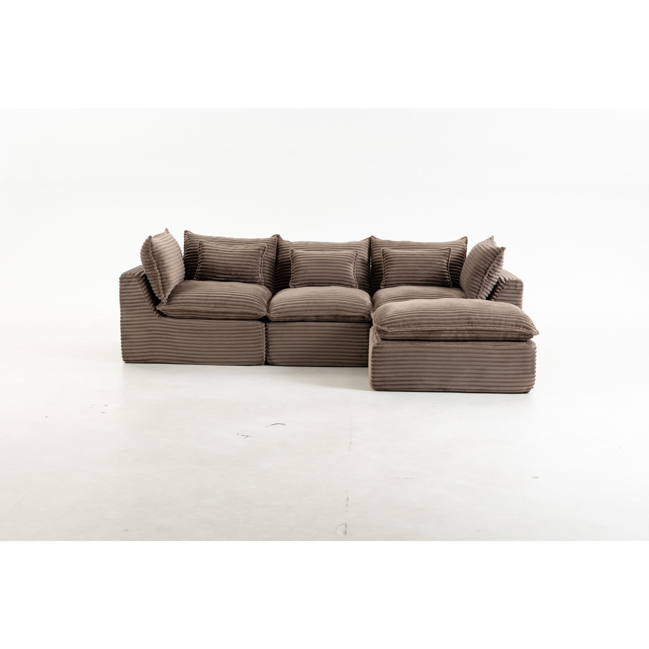 GDF Studio Lunas 102.3" Oversized Modular Corduroy Cloud Sectional Sofa, 3-Seat Comfy Couches with Ottoman, Khaki