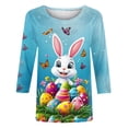 thumbnail image 4 of Xdegoge Women's Plus Size Easter Bunny Egg Print T-Shirt Cute Rabbit Colorful Butterfly Pattern 3/4 Sleeve Spring Holiday Casual Celebration Top, 4 of 5