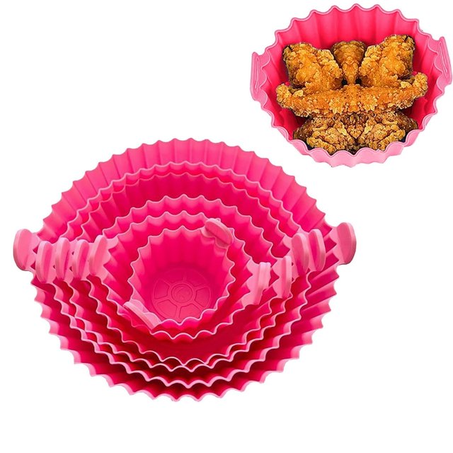 MesaSe Ensemble de 6 Moules à Pâtisserie Doublures en Silicone Réutilisables pour Friteuse à Air Chaud Panier Rond pour Friteuse à Air de 1-3,5 QT Pot en Silicone Bol Plateau de Cuisson Réutilisable Accessoires de Four