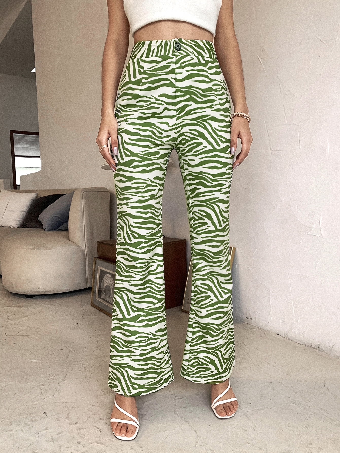 Women's High Waist Zebra Stripe Flare 
