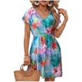 thumbnail image 3 of BRGZLK Women Swimsuit Dress Casual V-Neck Shoulder Short Sleeved Cover Up 2026 Summer Bathing Suit Waist Cinched Mesh Sheer Beach Vacation Outfits, 3 of 7