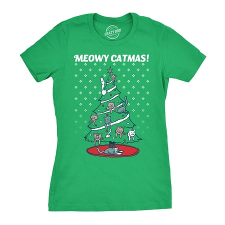 Womens Meowy Christmas Cat Tree Ugly Christmas Sweater T shirt