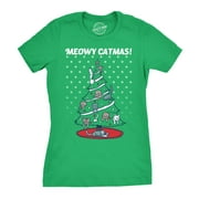 Womens Meowy Christmas Cat Shirt Tree Ugly Merry Crazy Funny Gift Sweater (Green) - XXL