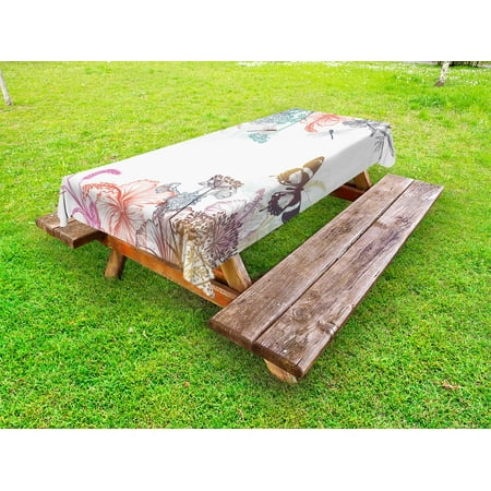 

Dragonfly Outdoor Tablecloth Wildflowers Hibiscus Blooms Herbs Fern Artistic Antique Botanical Theme Design Decorative Washable Fabric Picnic Table Cloth 58 X 84 Inches Multicolor by Ambesonne