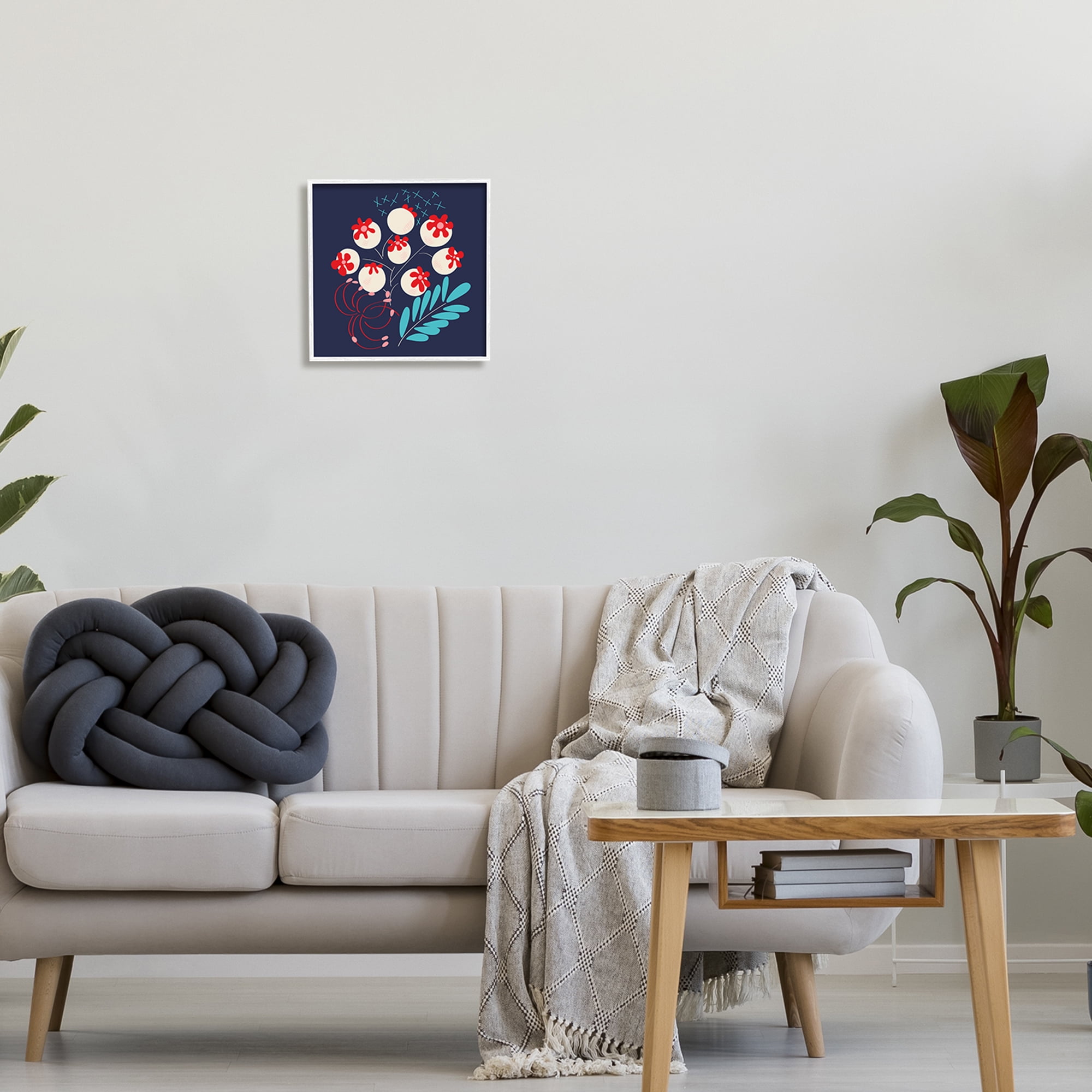 Stupell Industries Modern Botanicals on Blue Botanical & Floral Painting White Framed Art Print Wall Art, 12 x 12