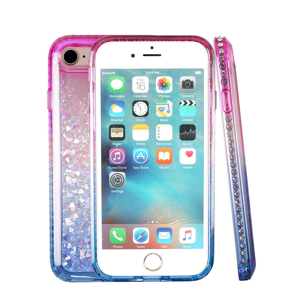 Soatuto For Iphone 8 Iphone Se 2nd Gen Case Glitter Sparkle Glitter Flowing Liquid Quicksand With Shiny Bling Diamond Women Girls Cute Case For Apple Iphone 7 8 Se 22 4 7 Inch Green Purple Walmart Com
