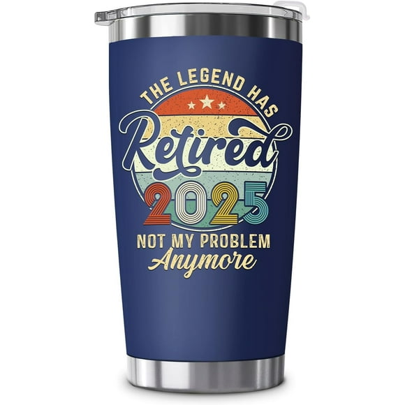 Retirement Gifts for Men - Funny Retired Gifts for Men, Husband, Dad, Coworker, Boss, Friends - 2025 Happy Retirement Gag Gift, Cool Party Ideas Decoration - 20oz Navy Tumbler Cup With Gift Box