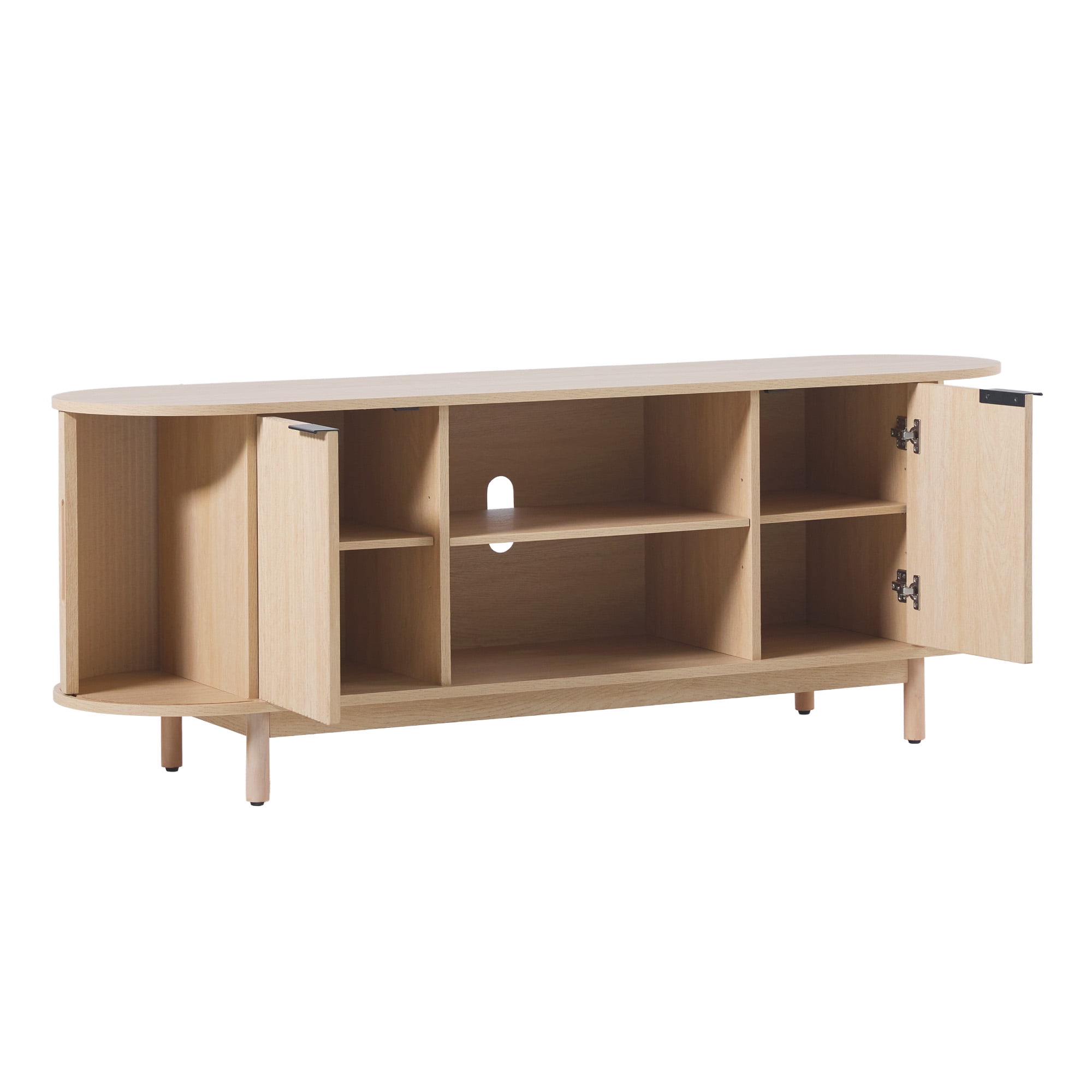 Walker Edison Modern Reeded 60” TV Stand with Open Storage - Coastal Oak