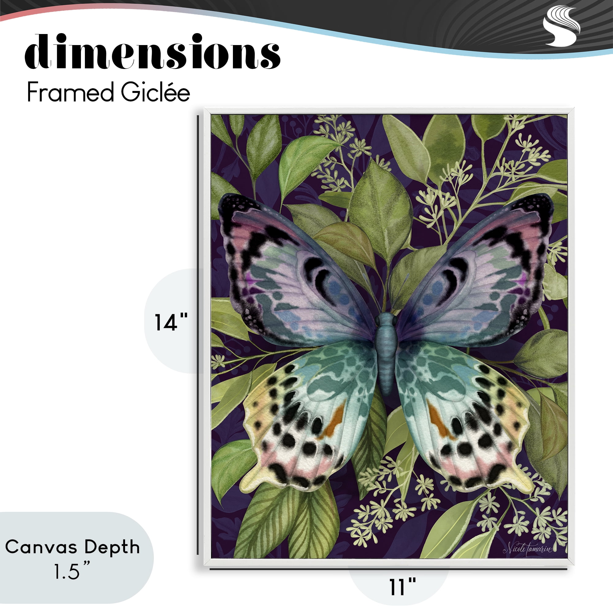 Stupell Industries Midnight Garden Butterfly White Framed Giclee Art, design by Nicole Tamarin