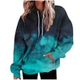 thumbnail image 2 of Tops for Women Plus Size Gradient Print Hooded Long Sleeved Pocket Long Top Fall Winter Sweatshirt Sky Blue XXL, 2 of 5