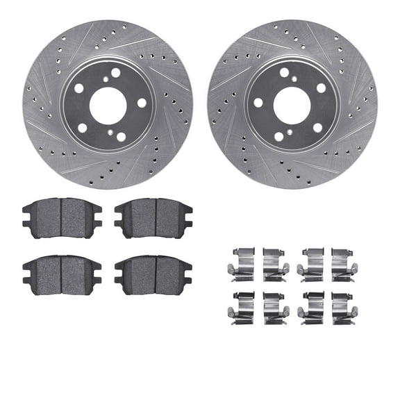 Dynamic Friction Company Front Brake Rotors-Drilled and Slotted-Silver with 5000 Advanced Brake Pads includes Hardware 7512-76143