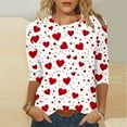 thumbnail image 4 of Mifsaly 3/4 Sleeve Valentines Shirt Women Bow Print Crewneck Blouse Heart Graphic Pullover Tops Girlfriend Gifts Loose T-Shirts Fashion Spring Summer Outfits XXXXXL, 4 of 7