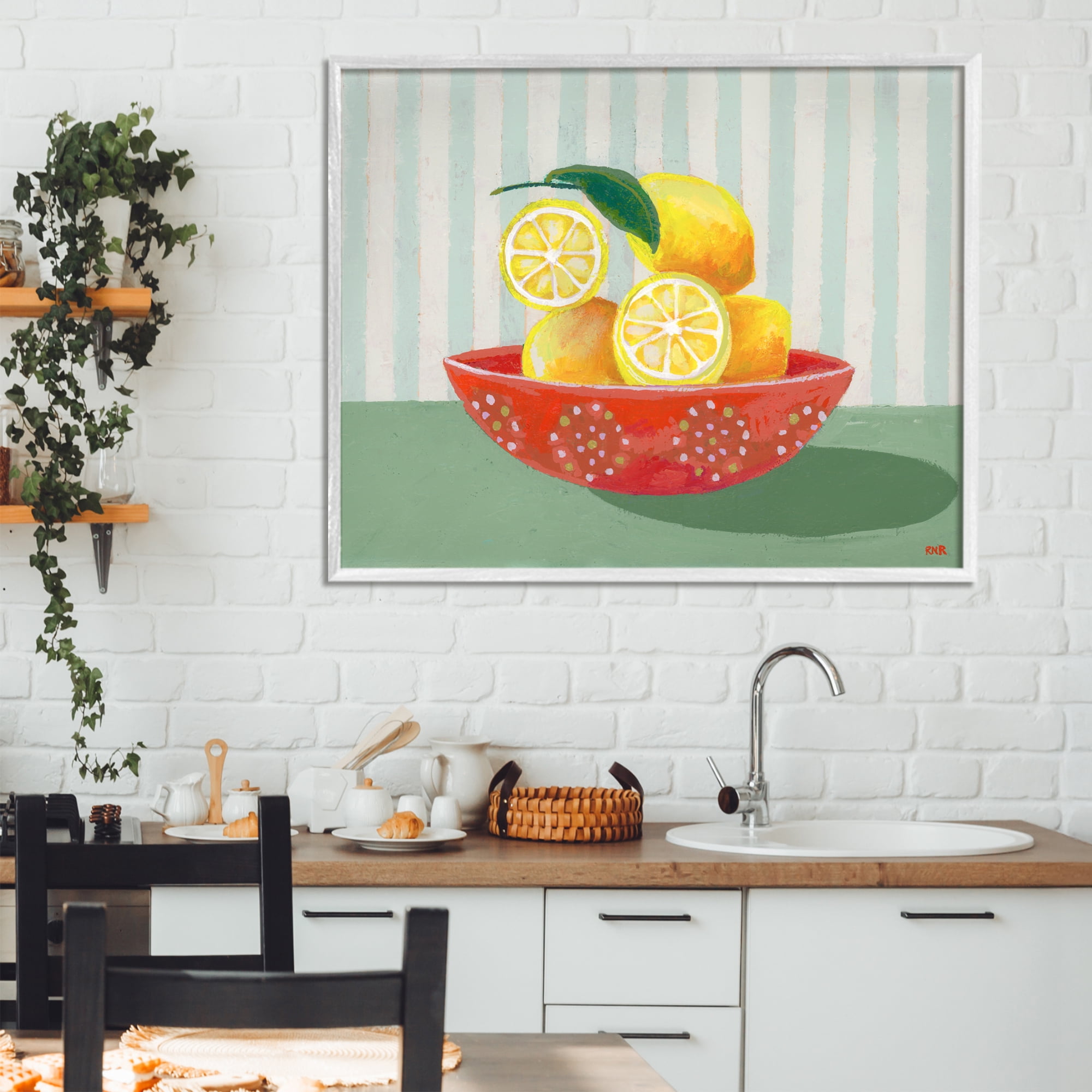 Stupell Industries Sunny Lemons in Red Bowl White Framed Giclee Art, design by Rachael Reese