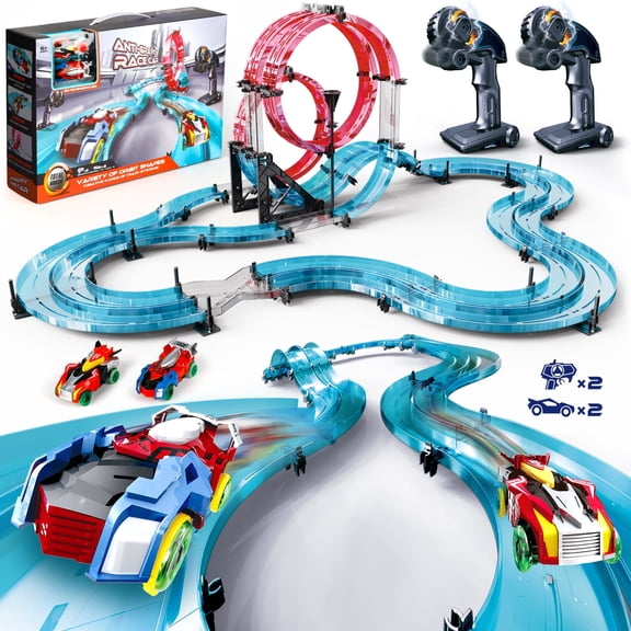 UQN Race Track Set with 2 Slot Car, Boys Toys Ages 6-8-12, Remote Control Electric Racing Car for Kids, Circular Overpass Tracks Car Toy Christmas Birthday Gift for Girls Boys Age 8-12.