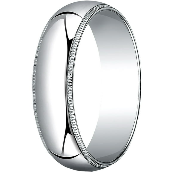 Womens 14K White Gold, 6.0mm Traditional Dome Oval Wedding Band with Milgrain (sz 9)