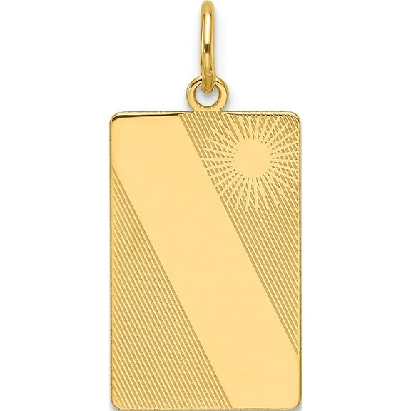 14K Yellow Gold Patterned .013 Gauge Engravable Dog Tag Disc Charm (Width 12.1) (Length 26.5) - Jbsp