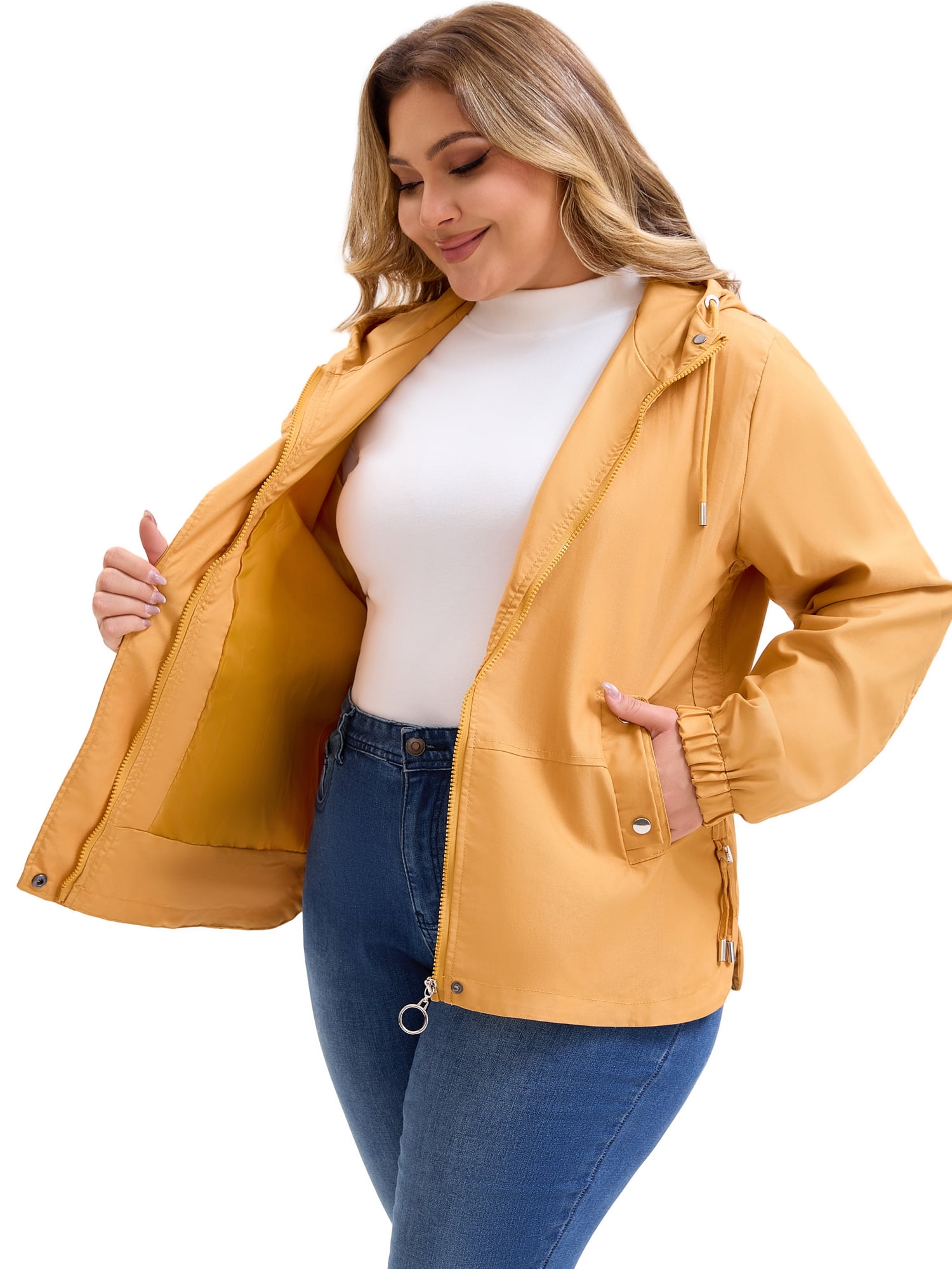 DARING DIVA Plus Size Trench Lightweight Anorak Zip Up Jacket 2X Gold