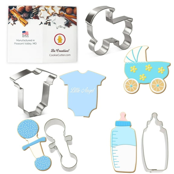 Baby Shower Cookie Cutter 4 Pc Set - Foose Cookie Cutters - USA Made - Tin Plated Steel - Cookie Mold