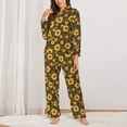 thumbnail image 2 of Fuzoiu Vintage Plaid Sunflower Print Women's Long-Sleeved Pajama,Lounge Button Down Nightwear,Womens Notch Collar Pajama Set-Small, 2 of 7