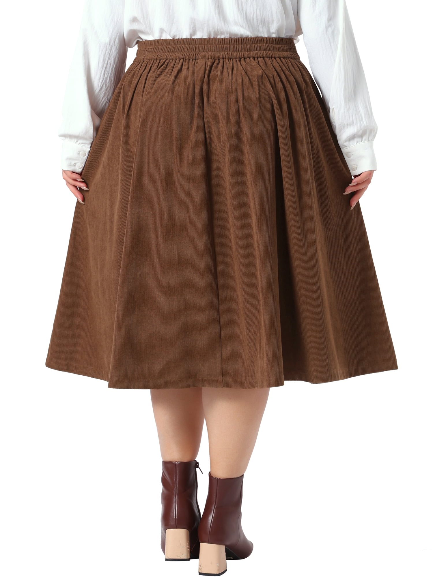 DARING DIVA Women's Plus Corduroy Midi A-line Soft Corduroy Skirt 3X Brown