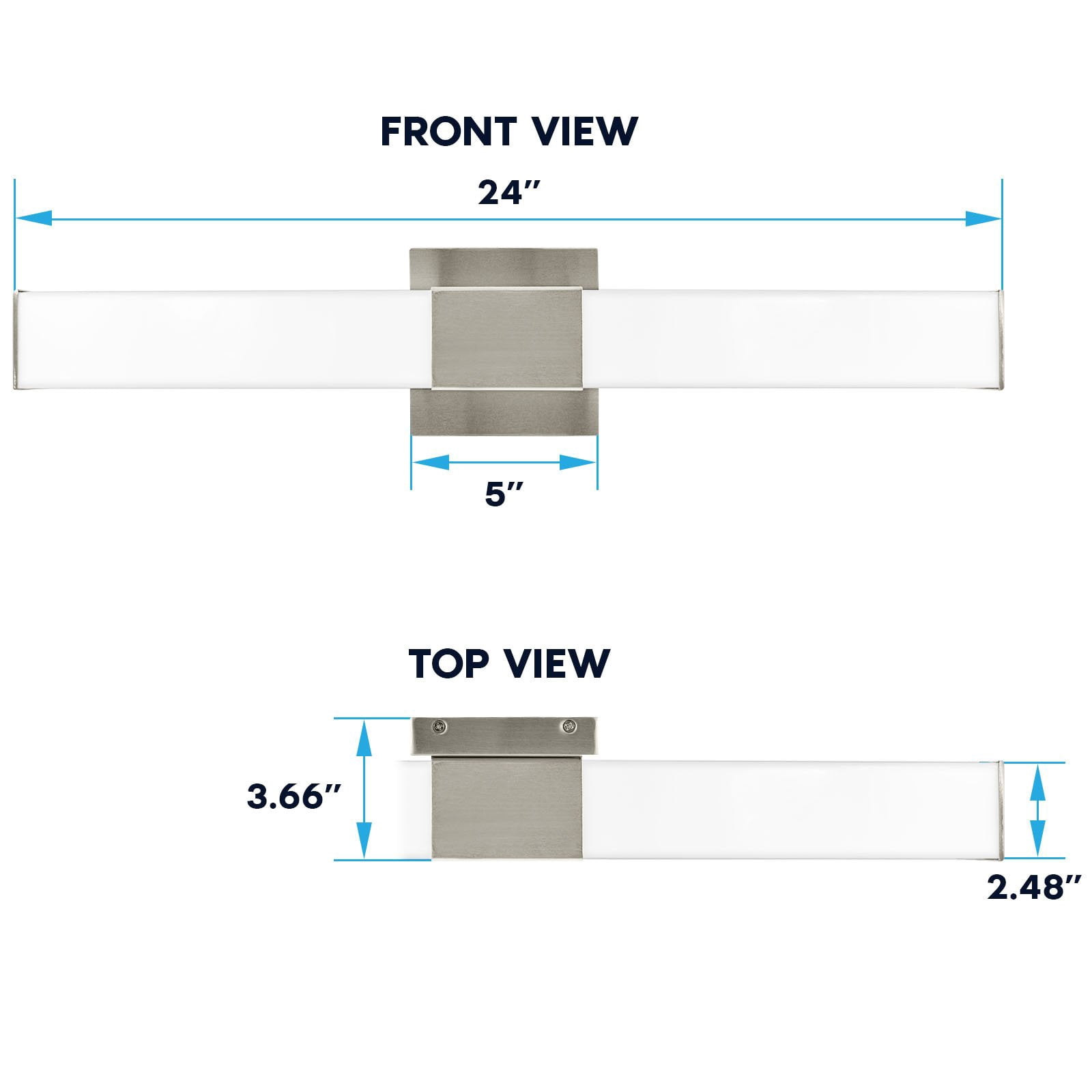 Luxrite LED Bathroom Vanity Light Fixtures Square 24 Inch Brushed Nickel 5 CCT 2700K-5000K 24W 1500 Lumens Dimmable