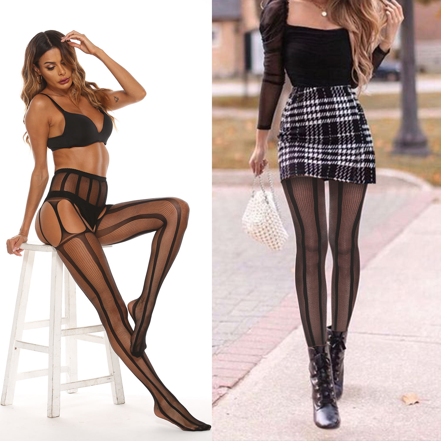 MANZI 4 Pairs Black Patterned Tights Goth Fishnet Tights Mesh Stockings  Cross Pantyhose for Women-39074 : : Fashion