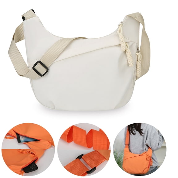 Clossjun Women Crossbody Bags Casual Lightweight Shoulder Bags Fashion Half Moon Bags Adjustable Belt Flexible Daypacks For Work Out Back To School White