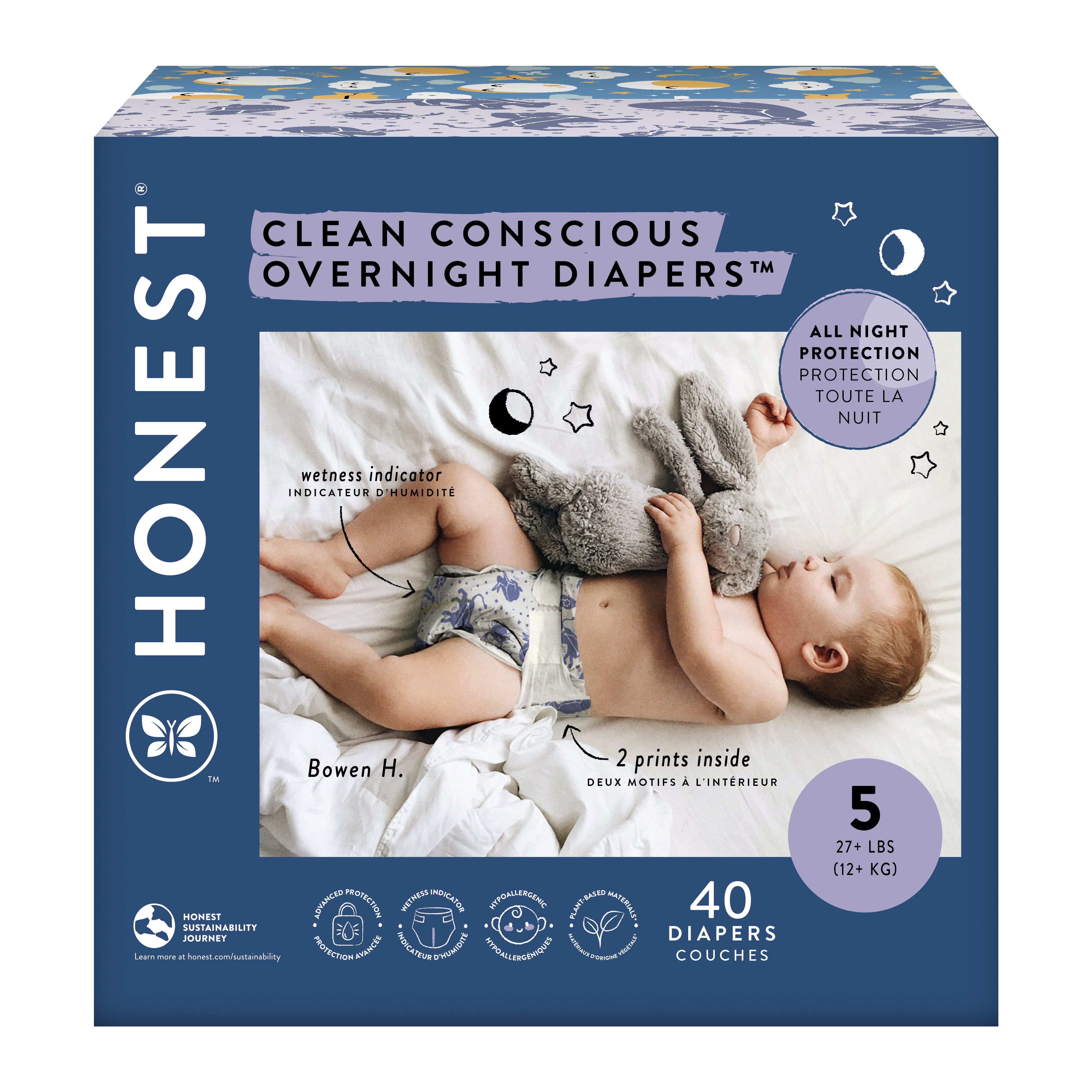 The Honest Company Overnight Baby Diapers Sleepy Sheep Size 5 44 ct Walmart