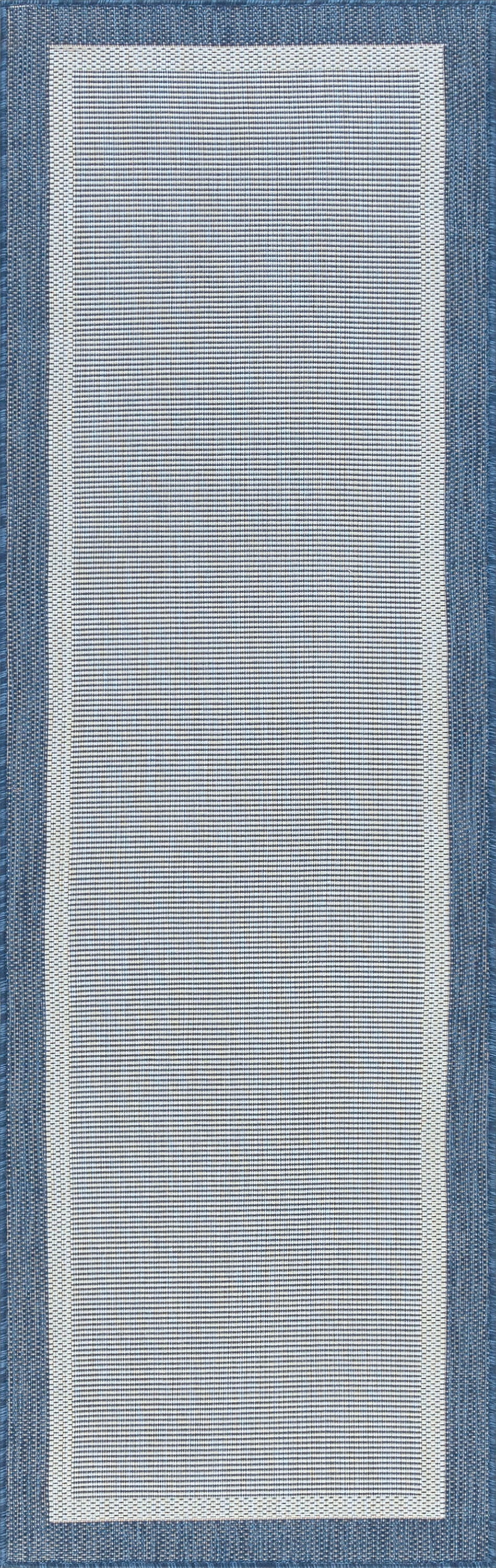 Bliss Rugs Solid Border Indoor Outdoor Rug Water Resistant Runner Rug for Patio, Hallway, Entryway, Deck, Blue ,3' x 10'