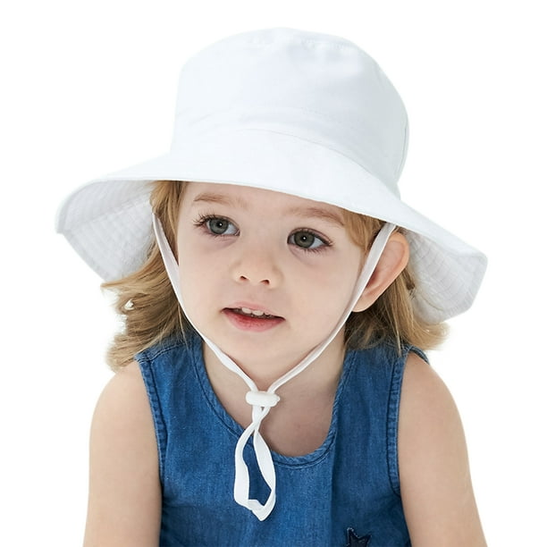 Nobrand Baby Sun Hat Upf 50+ Sun Protective Wide Brim Beach Hat For Toddler Girls Boys Kids White