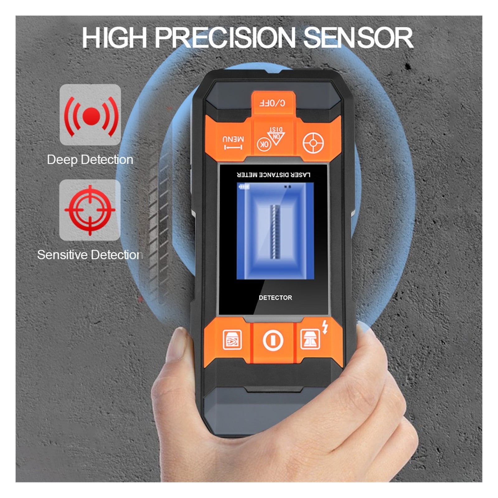 Digital Distance Meter Stud Finder AC Wire Tracker Wall Scanner Wood Moisture Meter Rangefinder Tape Metal Detector ,Accurate and Quick - 210D
