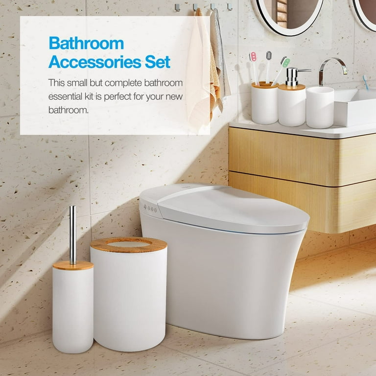 Livhil 6 Pcs Bamboo and Plastic Bathroom Accessories Sets, Specially  Designed for Small Spaces, Bath Accessories Sets Suitable for Homes,  Hotels, Office Buildings (White) 