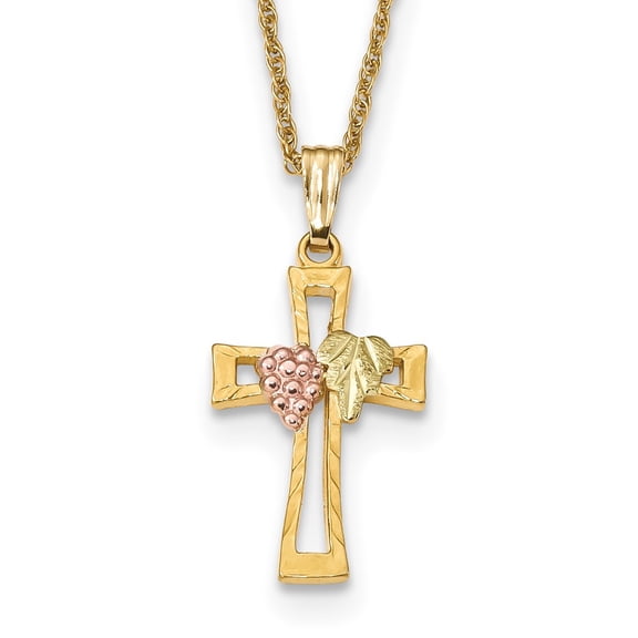 10K Tri-Tone Gold Ropa Necklace with Pendants Chain Tri-Color Black Hills Crucifix 18 inch 12.23 mm