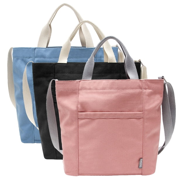 Bolso grande de lona para el hombro, bolso informal para mujer, bolso de trabajo, bolso de compras, bolso de viaje, bolso cruzado, azul, negro y rosa