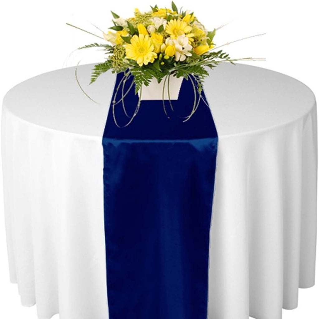 275cm Satin Plain Damask Table Runner Cloth Home Wedding Party Venue Decors Dark Blue 30