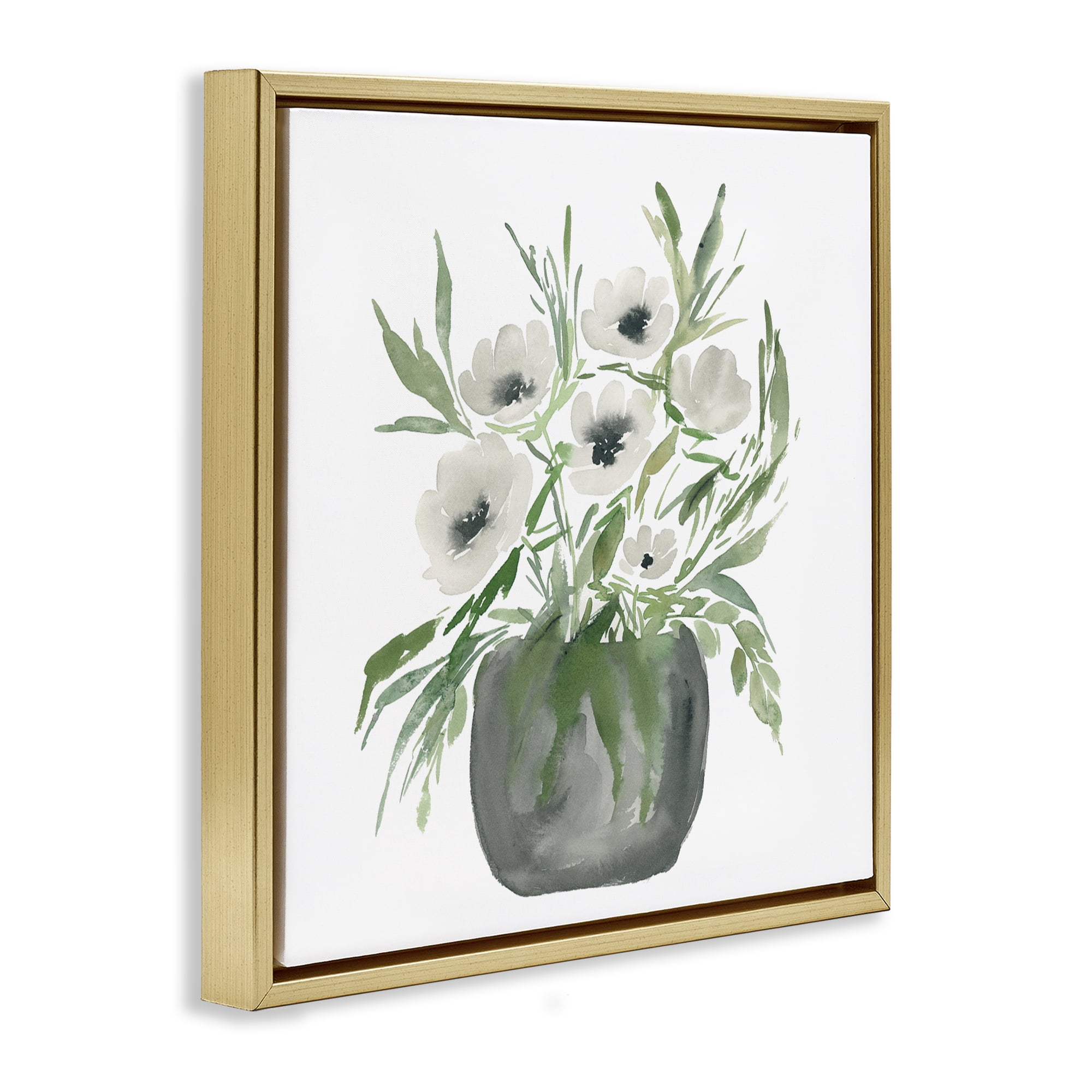 Stupell Industries Soft White Anemones Gold Framed Floater Canvas Wall Art, design by Lucille Price