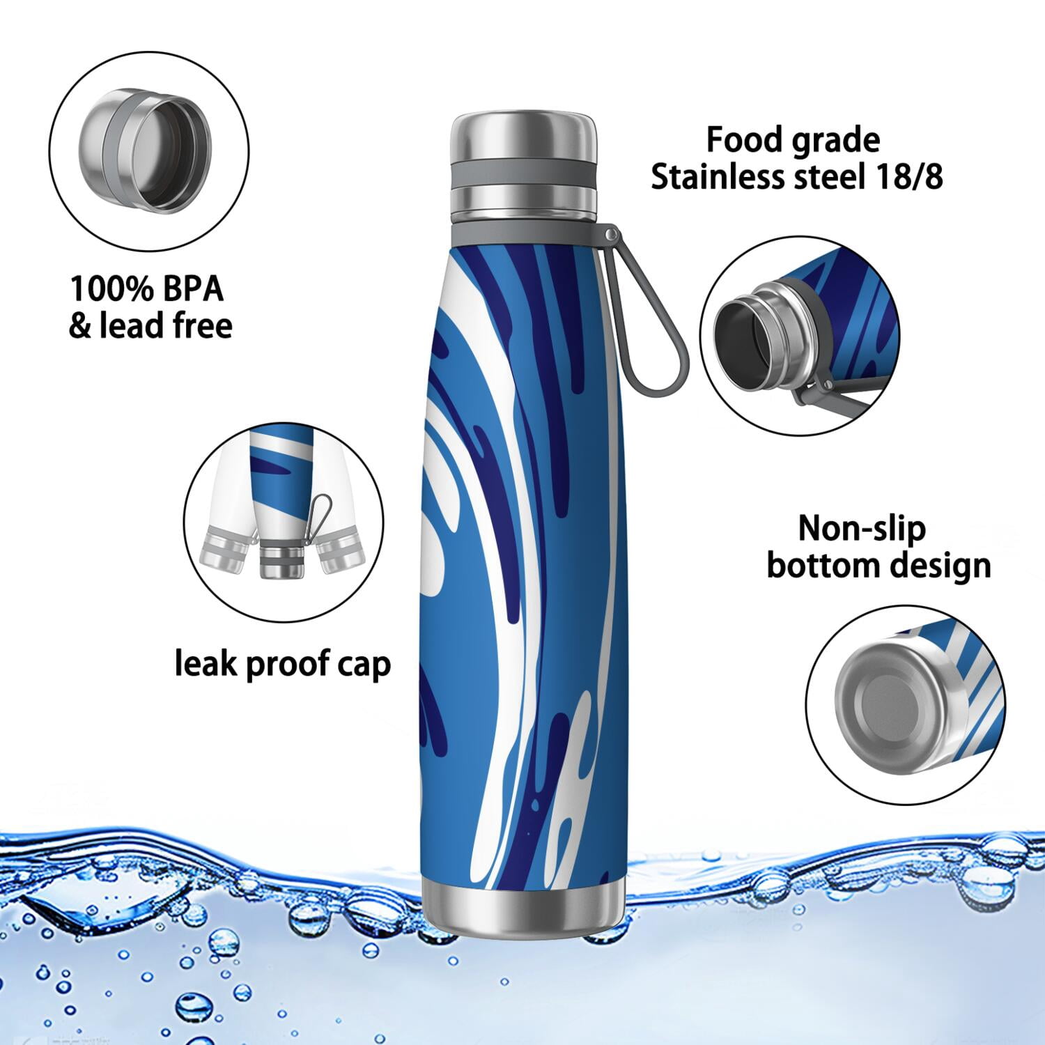 29oz Insulated Water Bottle with Tea Infuser, Stainless Steel Travel Mug, Liquid & Marble Print