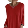 thumbnail image 3 of DYMADE Women Plus Size Crew Neck Long Sleeve Loose Pockets Solid T-shirt Casual Top, 3 of 4