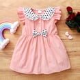 thumbnail image 3 of Baby Girls Dress Ruffle Sleeve Wave Point Print Doll Collar Dress 1PCS Summer Dress 9-12 Months, Pink, 3 of 7