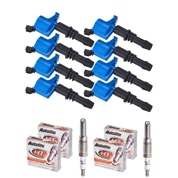 Set of 8 Blue Color Ignition Coils and 8 Spark Plugs Compatible with