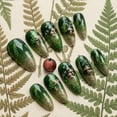 thumbnail image 3 of 24PCS Press On Nails, Green Press on Nails Medium Almond Fake Nails, 3D Flower False Nails Spring Summer Nails, Soft Press on Fake Nail with Designs for Women, 3 of 10